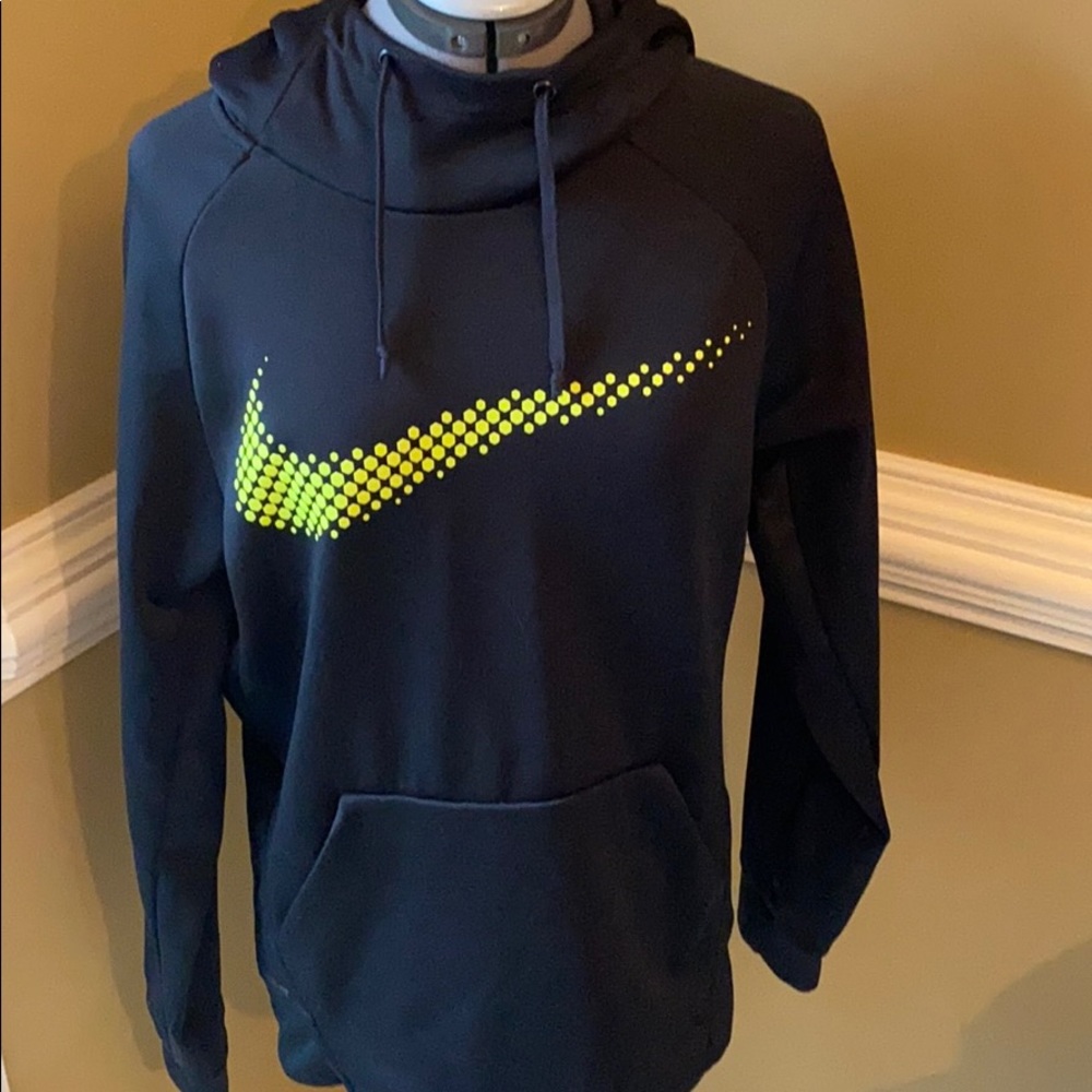 Nike Therma-fit black hoodie, yellow swoosh, Small